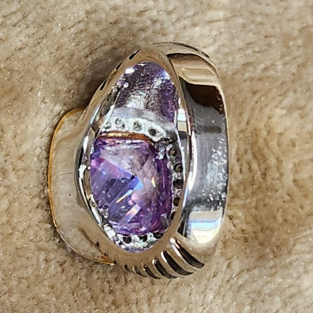 Faux Silver & Gold Amethyst Ring with Simulated Diamonds - Picture 2 of 5